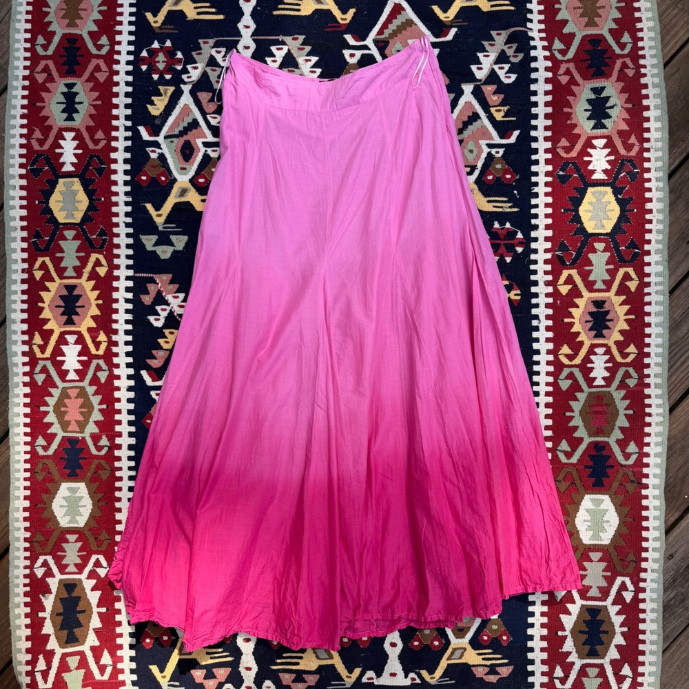 Vintage y2k Maxi Skirt Pink 100% Cotton Ombre Dip Dye Flowy Boho Large